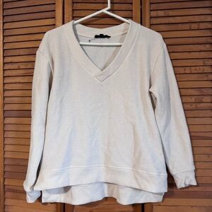 Cream V-Neck Textured Knit Sweater